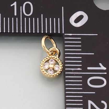 18K Gold Filled Round Pendant,CZ Micro Pave Round Charm Bracelet Necklace for DIY Jewelry Making Supply