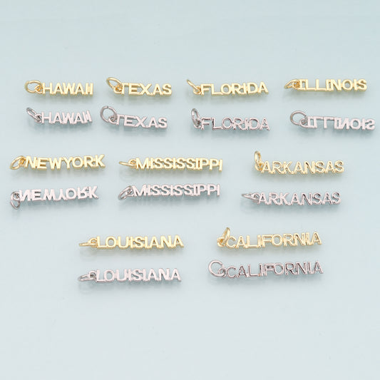 18K Gold Filled State name Pendant,State name Charm Bracelet Necklace for DIY Jewelry Making Supply