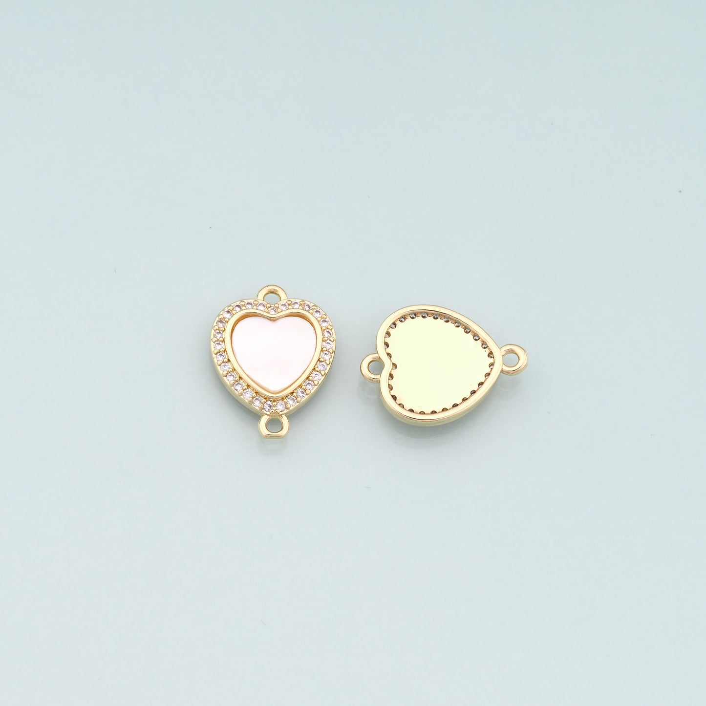 Gold Heart Charms,18K Gold Filled Shell Heart Connector,CZ Micro Pave Heart Charm Bracelet Necklace for DIY Jewelry Making Supply