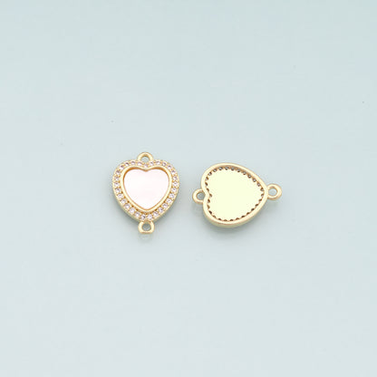 Gold Heart Charms,18K Gold Filled Shell Heart Connector,CZ Micro Pave Heart Charm Bracelet Necklace for DIY Jewelry Making Supply