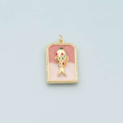 Gold Fish Charms,18K Gold Filled Fish Pendant,Enamel Ocean Charm Bracelet Necklace for DIY Jewelry Making Supply