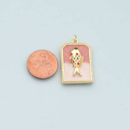 Gold Fish Charms,18K Gold Filled Fish Pendant,Enamel Ocean Charm Bracelet Necklace for DIY Jewelry Making Supply