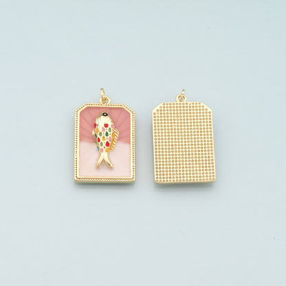 Gold Fish Charms,18K Gold Filled Fish Pendant,Enamel Ocean Charm Bracelet Necklace for DIY Jewelry Making Supply