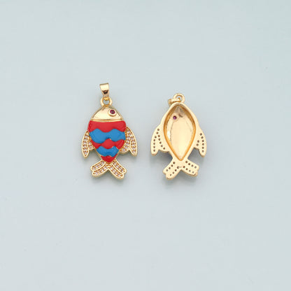Gold Fish Charms,18K Gold Filled Fish Pendant,Enamel Ocean Charm Bracelet Necklace for DIY Jewelry Making Supply