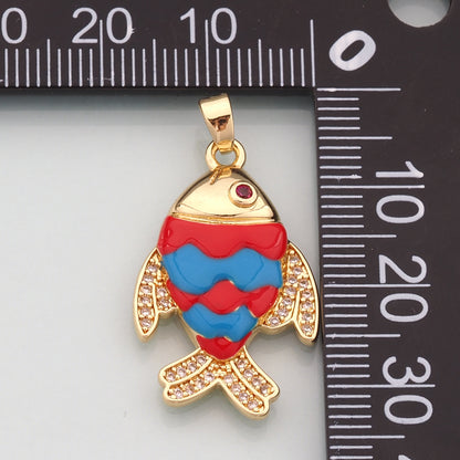 Gold Fish Charms,18K Gold Filled Fish Pendant,Enamel Ocean Charm Bracelet Necklace for DIY Jewelry Making Supply