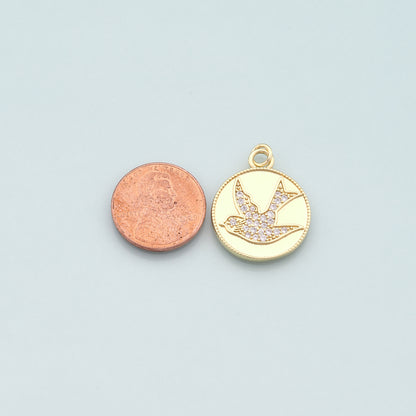 Gold Animal Charms,18K Gold Filled Bird Pendant,CZ Micro Pave Bird Charm Bracelet Necklace for DIY Jewelry Making Supply