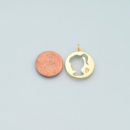 18K Gold Filled Girl Pendant,Kids Charm Bracelet Necklace for DIY Jewelry Making Supply