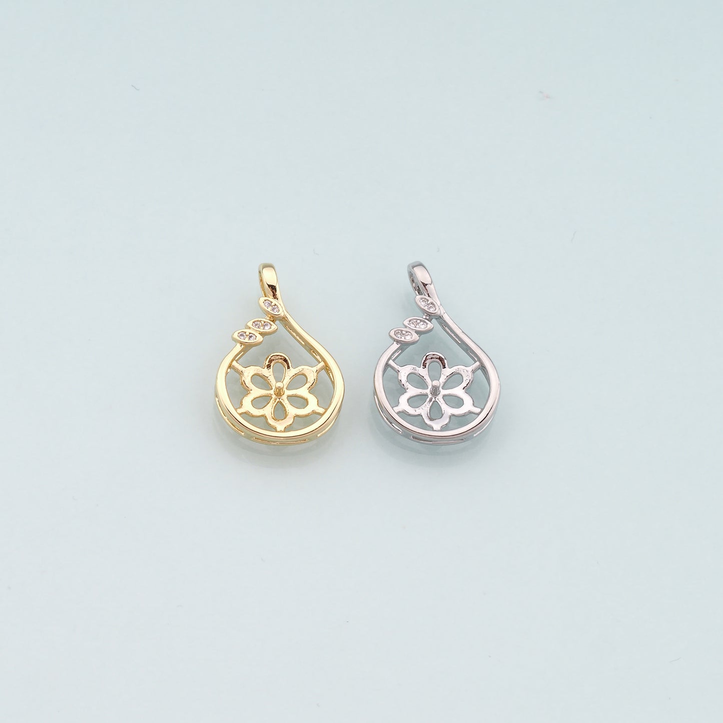 Gold Flower Charms,18K Gold Filled Flower Pendant,CZ Micro Pave Flower Charm Bracelet Necklace for DIY Jewelry Making Supply