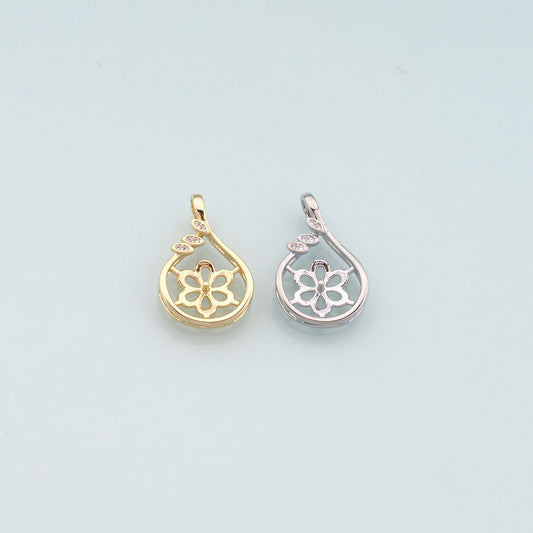 Gold Flower Charms,18K Gold Filled Flower Pendant,CZ Micro Pave Flower Charm Bracelet Necklace for DIY Jewelry Making Supply