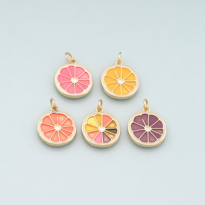Gold Fruit Charm,18K Gold Filled Lemon Pendant,Enamel Lemon Charm Bracelet Necklace for DIY Jewelry Making Supply