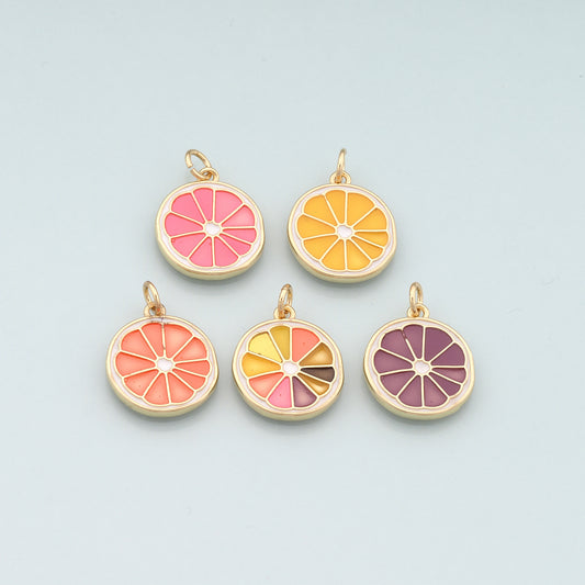 Gold Fruit Charm,18K Gold Filled Lemon Pendant,Enamel Lemon Charm Bracelet Necklace for DIY Jewelry Making Supply