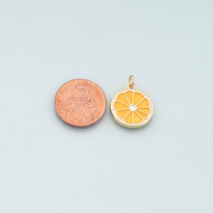 Gold Fruit Charm,18K Gold Filled Lemon Pendant,Enamel Lemon Charm Bracelet Necklace for DIY Jewelry Making Supply