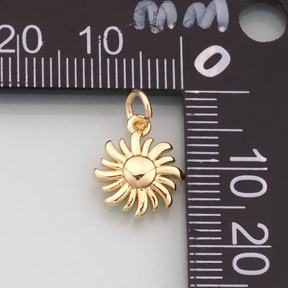 Gold Sun Charms,18K Gold Filled Sun Pendant,Celestial Charm Bracelet Necklace for DIY Jewelry Making Supply