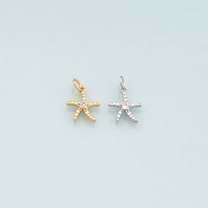 Gold Starfish Charms,18K Gold Filled Sea Star Pendant,CZ Micro Pave Starfish Charm Bracelet Necklace for DIY Jewelry Making Supply