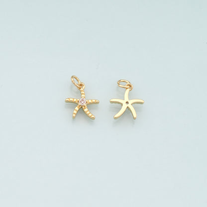 Gold Starfish Charms,18K Gold Filled Sea Star Pendant,CZ Micro Pave Starfish Charm Bracelet Necklace for DIY Jewelry Making Supply
