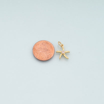 Gold Starfish Charms,18K Gold Filled Sea Star Pendant,CZ Micro Pave Starfish Charm Bracelet Necklace for DIY Jewelry Making Supply