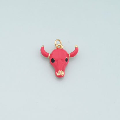 Gold Ox Charms,18K Gold Filled Bull Head Pendant,Enamel Bull Charm Bracelet Necklace for DIY Jewelry Making Supply