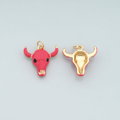 Gold Ox Charms,18K Gold Filled Bull Head Pendant,Enamel Bull Charm Bracelet Necklace for DIY Jewelry Making Supply