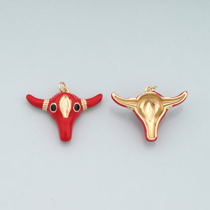 Gold Ox Charms,18K Gold Filled Bull Head Pendant,Enamel Bull Charm Bracelet Necklace for DIY Jewelry Making Supply