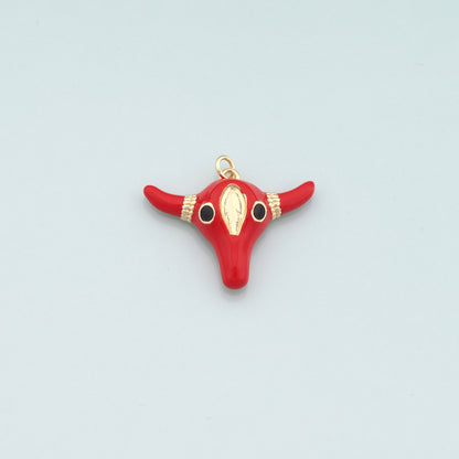 Gold Ox Charms,18K Gold Filled Bull Head Pendant,Enamel Bull Charm Bracelet Necklace for DIY Jewelry Making Supply