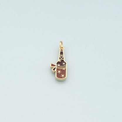 18K Gold Filled Wine Pendant,Enamel Wine Bottle Charm Bracelet Necklace for DIY Jewelry Making Supply