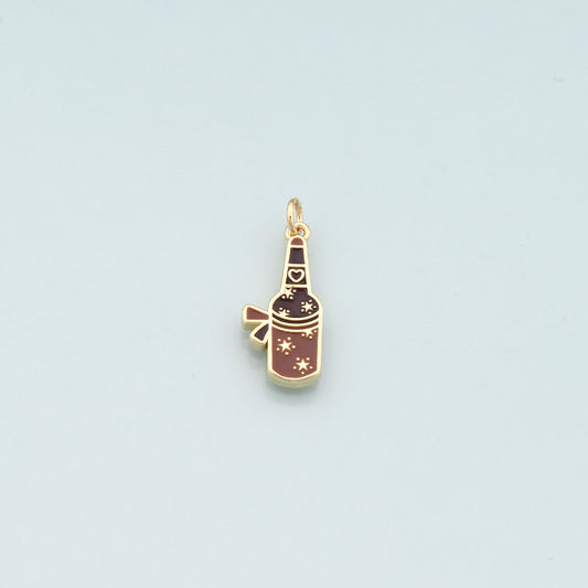18K Gold Filled Wine Pendant,Enamel Wine Bottle Charm Bracelet Necklace for DIY Jewelry Making Supply
