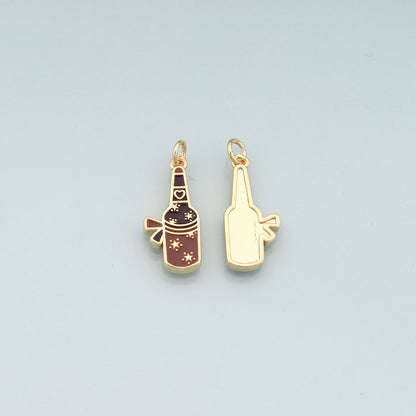 18K Gold Filled Wine Pendant,Enamel Wine Bottle Charm Bracelet Necklace for DIY Jewelry Making Supply