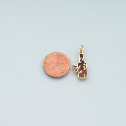 18K Gold Filled Wine Pendant,Enamel Wine Bottle Charm Bracelet Necklace for DIY Jewelry Making Supply