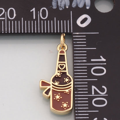 18K Gold Filled Wine Pendant,Enamel Wine Bottle Charm Bracelet Necklace for DIY Jewelry Making Supply