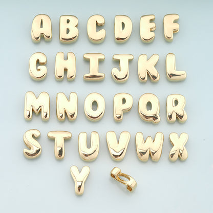 Gold Side Hole letter Charms,18K Gold Filled letter Pendant,initial Charm Bracelet Necklace for DIY Jewelry Making Supply