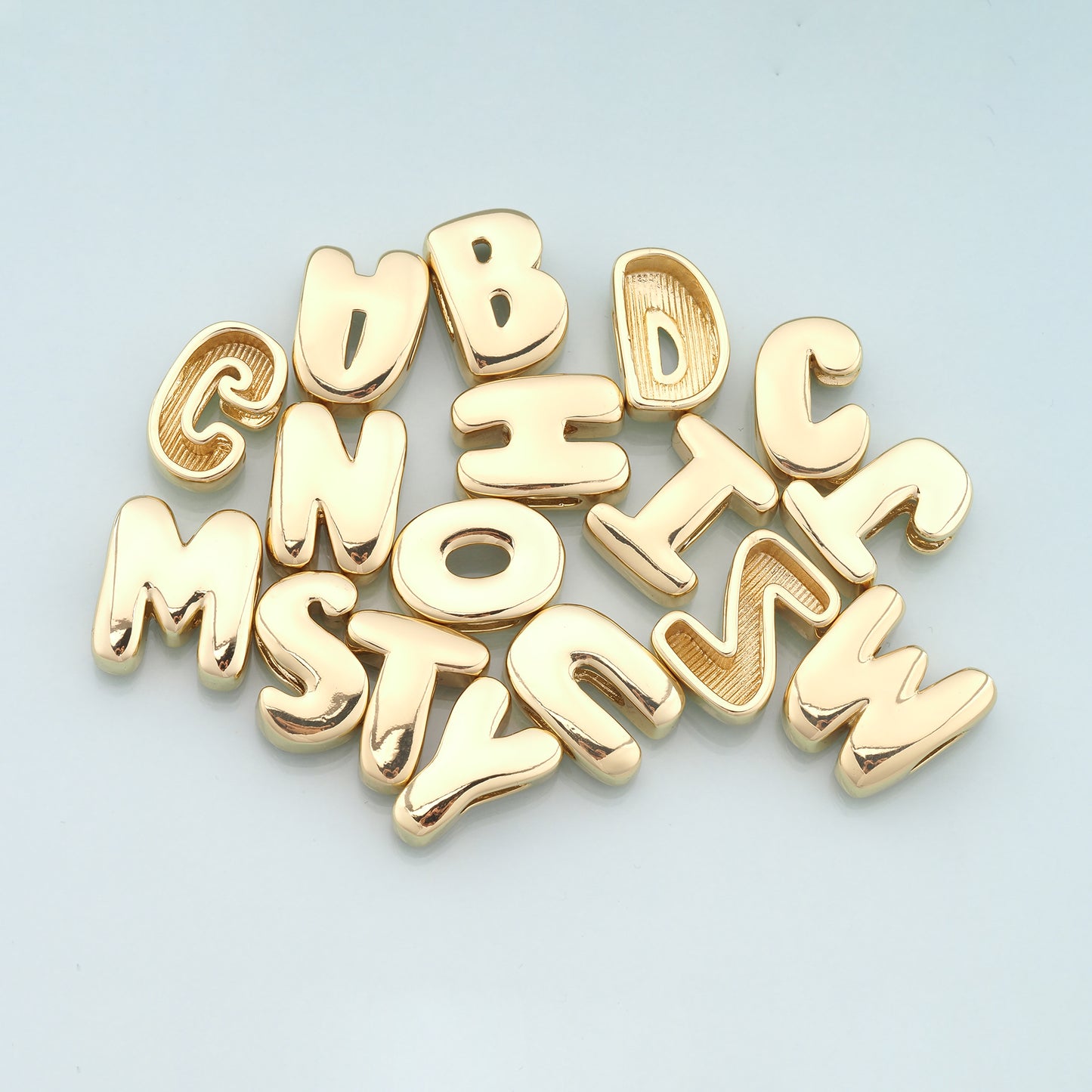 Gold Side Hole letter Charms,18K Gold Filled letter Pendant,initial Charm Bracelet Necklace for DIY Jewelry Making Supply