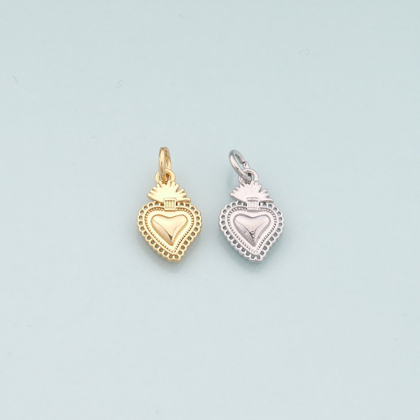 18K Gold Filled Sacred heart Pendant,Religion Charm Bracelet Necklace for DIY Jewelry Making Supply