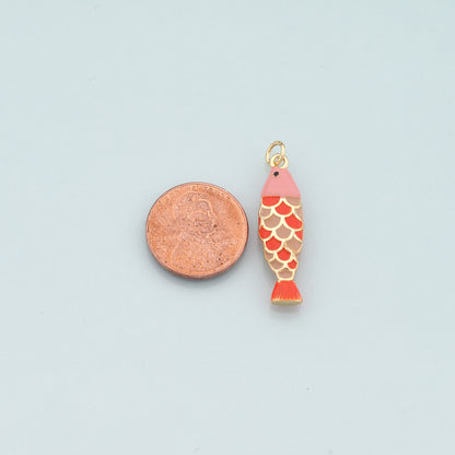 Gold Fish Charms,18K Gold Filled Fish Pendant,Enamel Ocean Charm Bracelet Necklace for DIY Jewelry Making Supply