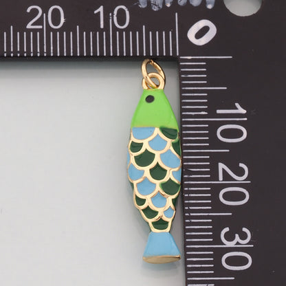 Gold Fish Charms,18K Gold Filled Fish Pendant,Enamel Ocean Charm Bracelet Necklace for DIY Jewelry Making Supply