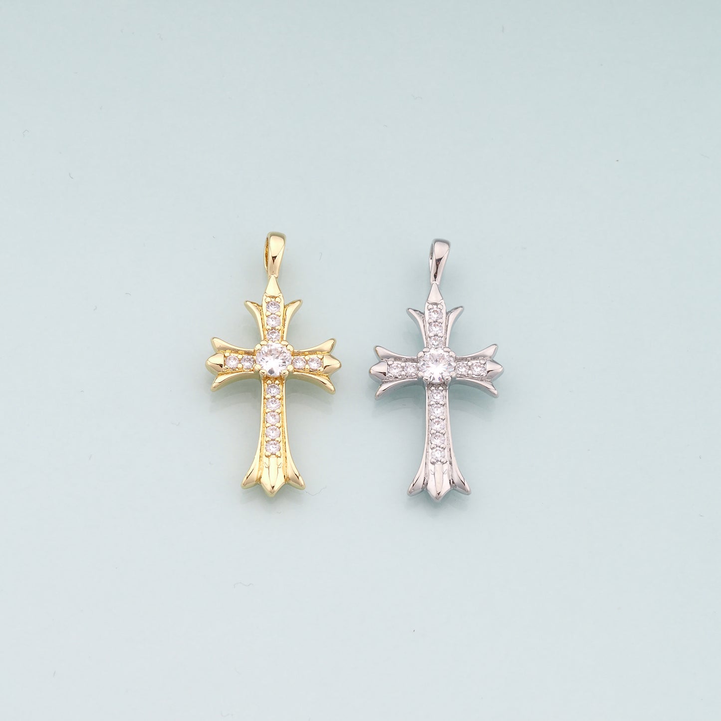 Gold Cross Charms,18K Gold Filled Cross Pendant,CZ Micro Pave Religion Charm Bracelet Necklace for DIY Jewelry Making Supply