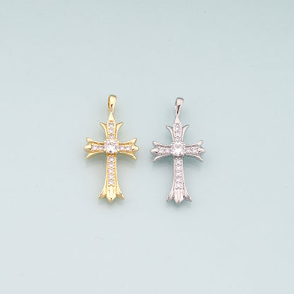 Gold Cross Charms,18K Gold Filled Cross Pendant,CZ Micro Pave Religion Charm Bracelet Necklace for DIY Jewelry Making Supply