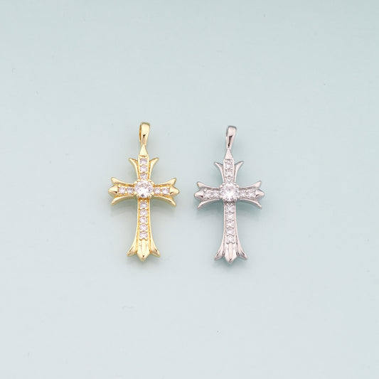Gold Cross Charms,18K Gold Filled Cross Pendant,CZ Micro Pave Religion Charm Bracelet Necklace for DIY Jewelry Making Supply