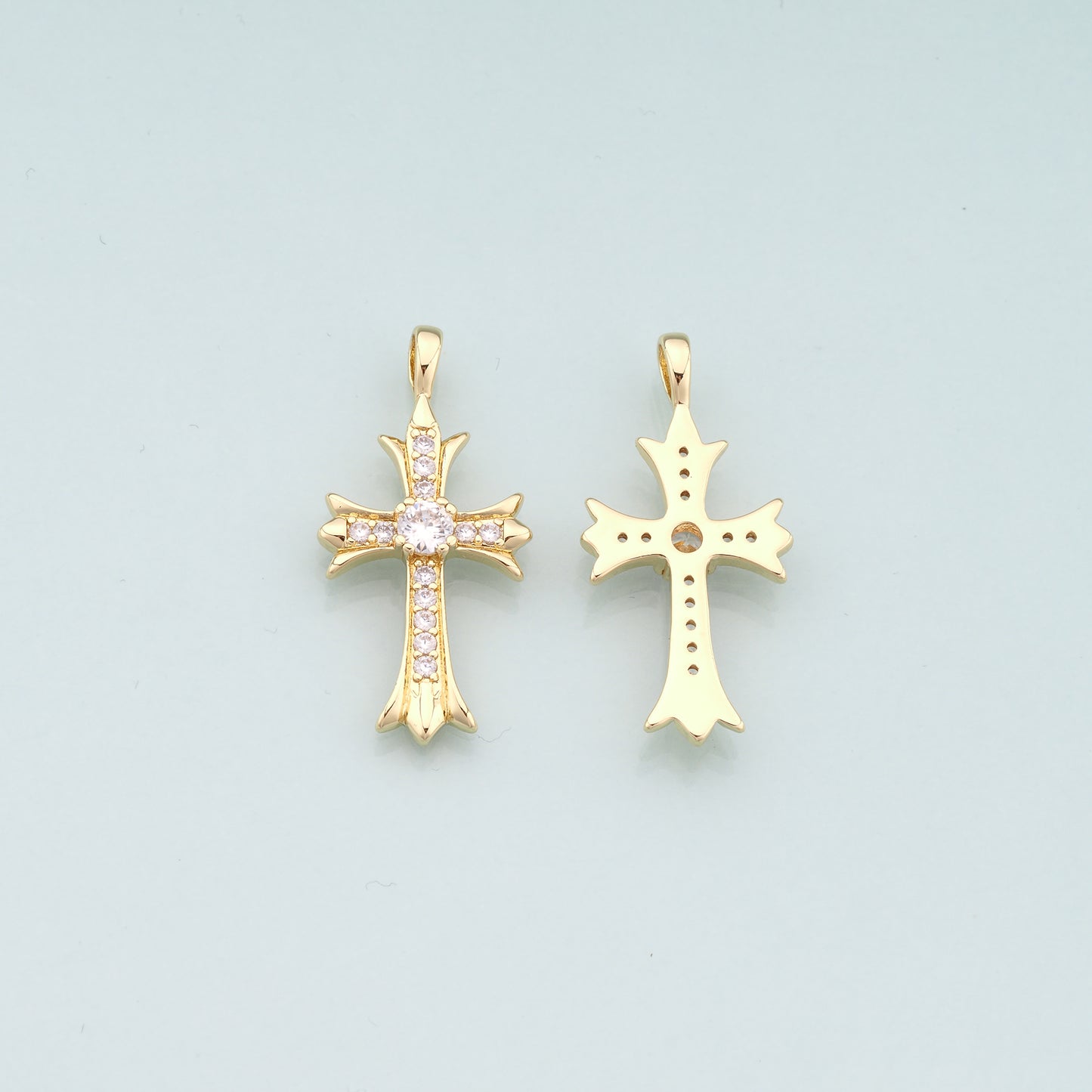 Gold Cross Charms,18K Gold Filled Cross Pendant,CZ Micro Pave Religion Charm Bracelet Necklace for DIY Jewelry Making Supply