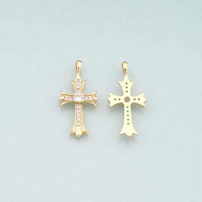 Gold Cross Charms,18K Gold Filled Cross Pendant,CZ Micro Pave Religion Charm Bracelet Necklace for DIY Jewelry Making Supply