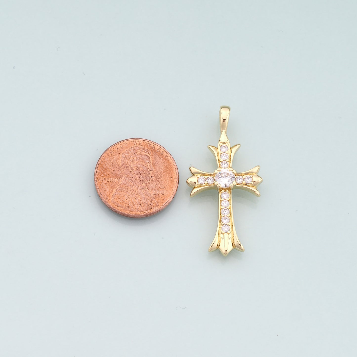 Gold Cross Charms,18K Gold Filled Cross Pendant,CZ Micro Pave Religion Charm Bracelet Necklace for DIY Jewelry Making Supply