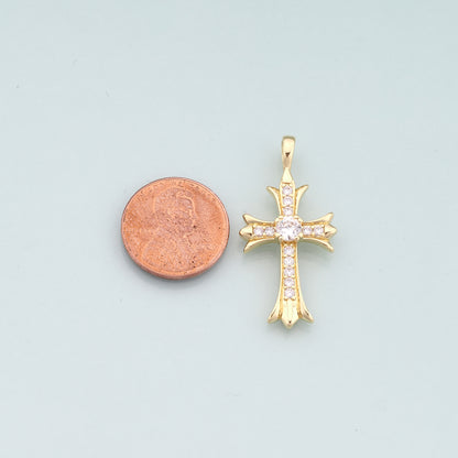 Gold Cross Charms,18K Gold Filled Cross Pendant,CZ Micro Pave Religion Charm Bracelet Necklace for DIY Jewelry Making Supply