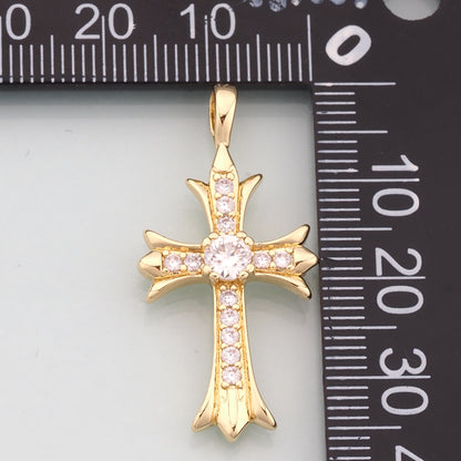 Gold Cross Charms,18K Gold Filled Cross Pendant,CZ Micro Pave Religion Charm Bracelet Necklace for DIY Jewelry Making Supply