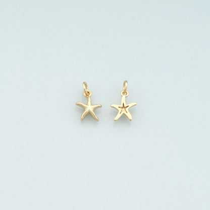 Gold Starfish Charms,18K Gold Filled Sea Star Pendant,Starfish Charm Bracelet Necklace for DIY Jewelry Making Supply