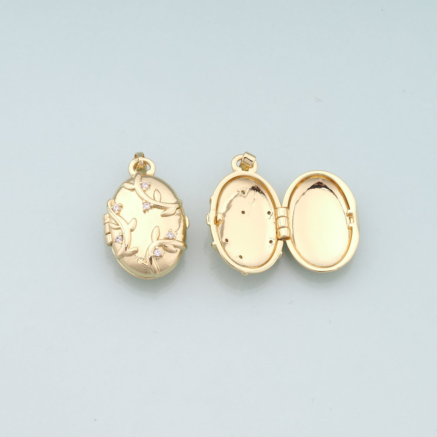 18K Gold Filled Openable Oval Pendant,CZ Micro Pave Oval Charm Bracelet Necklace for DIY Jewelry Making Supply