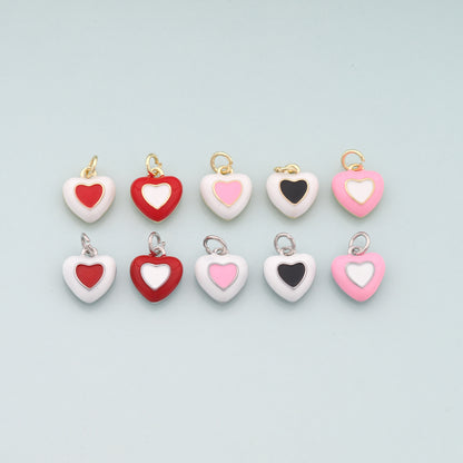 Gold Heart Charms,18K Gold Filled Heart Pendant,Enamel Heart Charm Bracelet Necklace for DIY Jewelry Making Supply