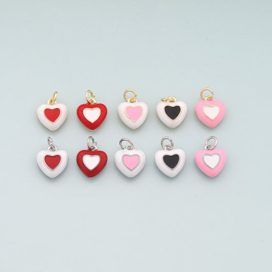 Gold Heart Charms,18K Gold Filled Heart Pendant,Enamel Heart Charm Bracelet Necklace for DIY Jewelry Making Supply