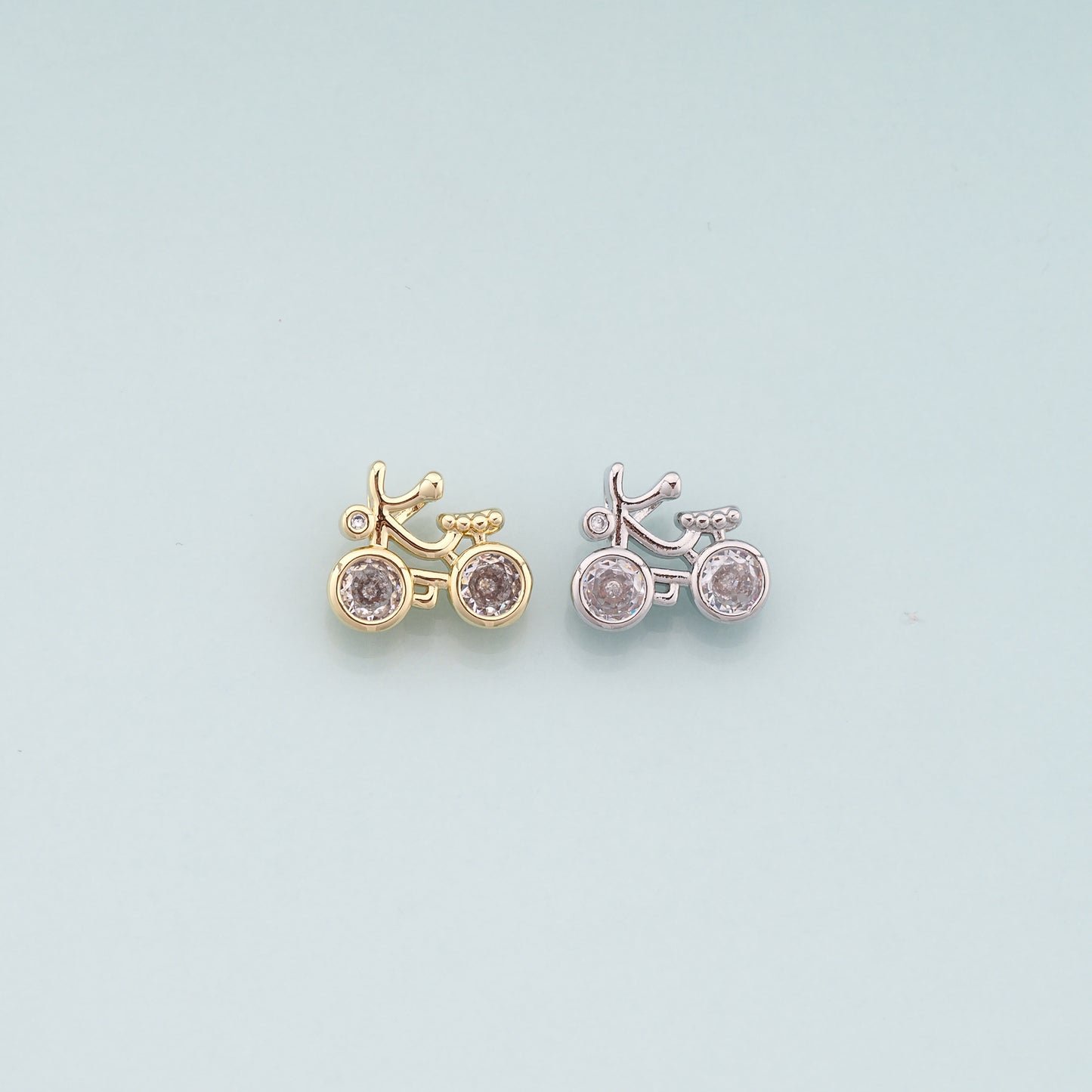 Gold Sports Charms,18K Gold Filled Bicycle Pendant,CZ Micro Pave Bicycle Charm Bracelet Necklace for DIY Jewelry Making Supply