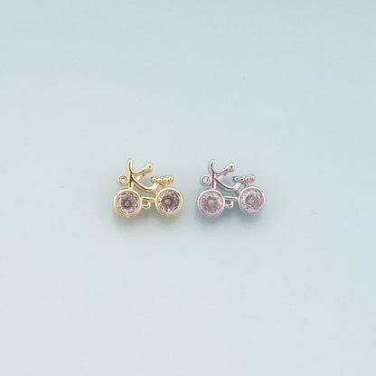 Gold Sports Charms,18K Gold Filled Bicycle Pendant,CZ Micro Pave Bicycle Charm Bracelet Necklace for DIY Jewelry Making Supply