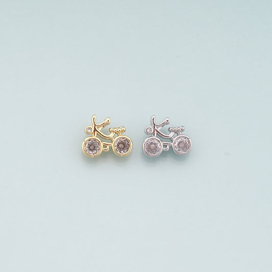 Gold Sports Charms,18K Gold Filled Bicycle Pendant,CZ Micro Pave Bicycle Charm Bracelet Necklace for DIY Jewelry Making Supply