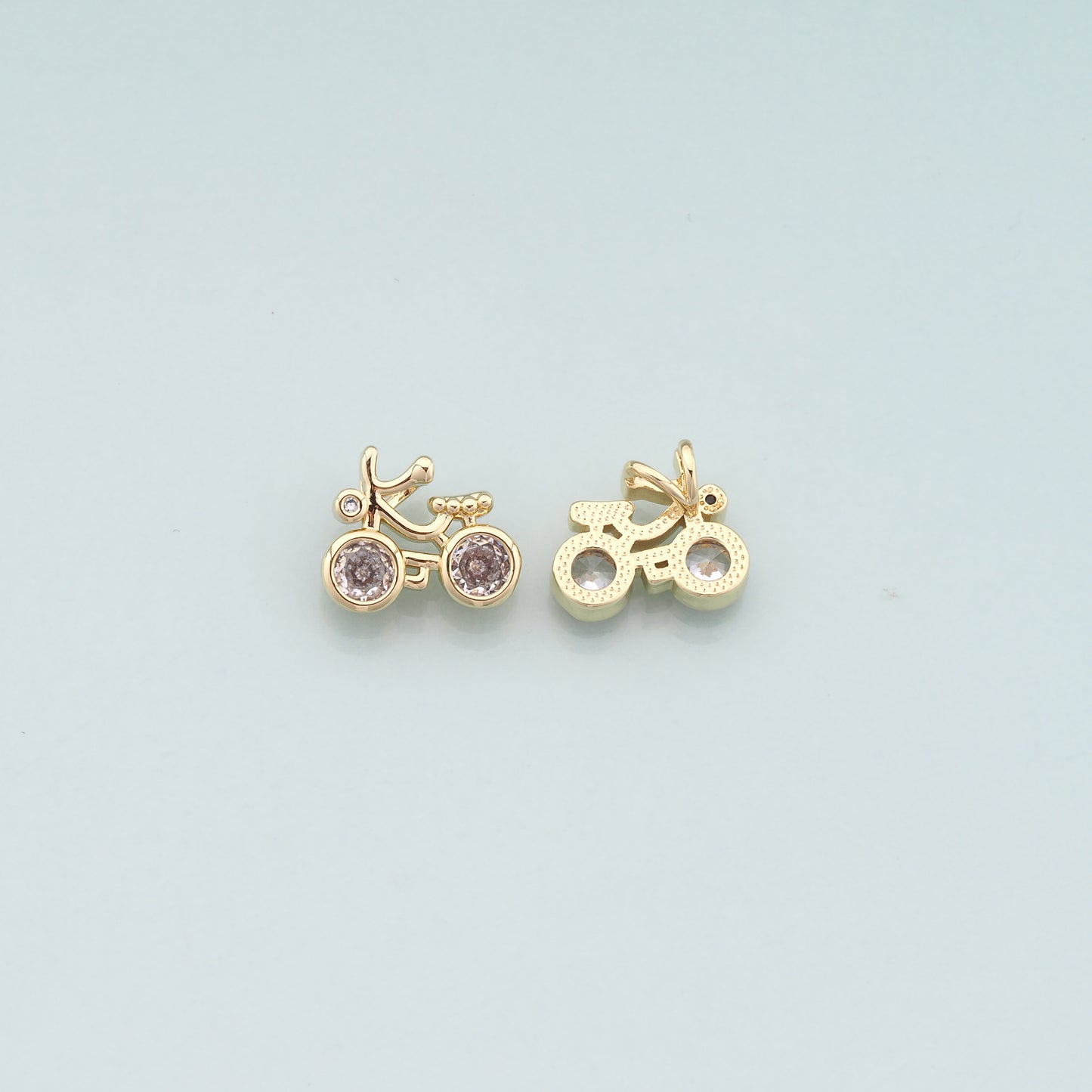 Gold Sports Charms,18K Gold Filled Bicycle Pendant,CZ Micro Pave Bicycle Charm Bracelet Necklace for DIY Jewelry Making Supply